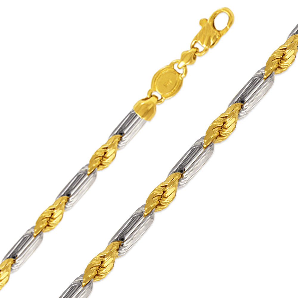 14k Gold 6mm Two-tone Milano Rope Chain 30 Inches